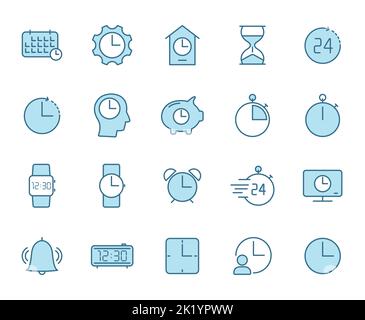 time and clock flat vector icons in two colors Stock Vector