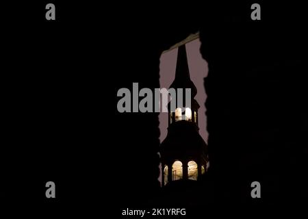 Tallinn, Estonia -  January 4, 2020: night scenic view of  St Nicholas Church in the old part of the city centre Stock Photo