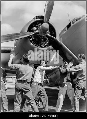 WW2 1943 American Aircrafr Production USA Checking finished Lockheed Ventura PV-1 twin engined medium bomber at the Vega aircraft plant, Burbank, Calif. Workmen spin propeller. America USA World War II Second World War Stock Photo