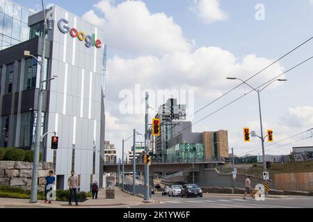 A Google office building in downtown Kitchener is seen during the day. Stock Photo