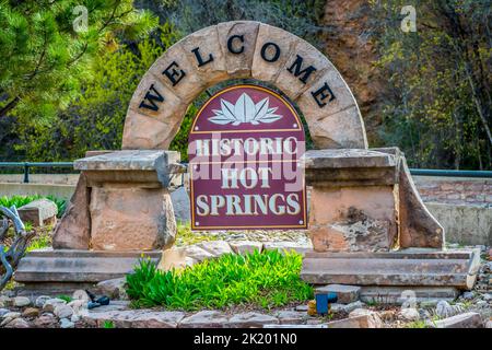 An entrance road going to Hot Springs, South Dakota Stock Photo