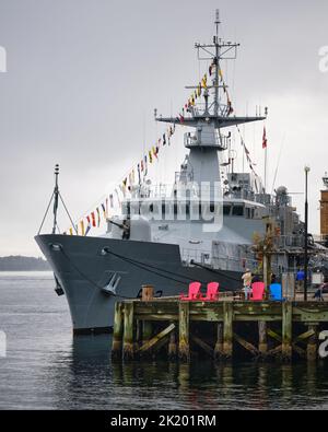 Halifax, Nova Scotia, Canada. September 21st, 2022. The LÉ James Joyce (P62), a Samuel Beckett-class offshore patrol vessel (OPV) of the Irish Naval Service on a visit in the port of Halifax. The ship will spend four days, and be open to the public, before making its way back across the Atlantic to its Ireland Base. Credit: meanderingemu/Alamy Live News Stock Photo