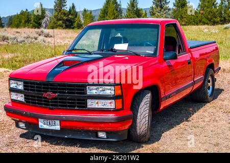 A large outdoor Rev Mountain Car and Bike Show in Lincoln, Montana Stock Photo