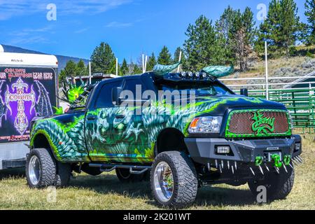 A large outdoor Rev Mountain Car and Bike Show in Lincoln, Montana Stock Photo