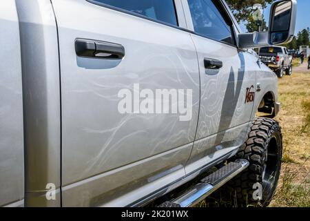 A large outdoor Rev Mountain Car and Bike Show in Lincoln, Montana Stock Photo