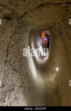 narrow corridors and low rooms in Kaymakli Underground City, UNESCO World Heritage Site, Cappadocia, Anatolia, Turkey Stock Photo