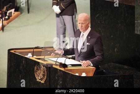 New York, New York, USA. 20th Sep, 2022. US President JOE BIDEN speaks at The 77th United Nations General Assembly in New York with the participation and presence of many international delegates. (Credit Image: © Niyi Fote/TheNEWS2 via ZUMA Press Wire) Stock Photo