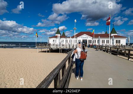 Historical sea breaks from the seaside resort of Ahlbeck Stock Photo