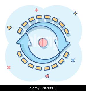 Oval with arrows icon in comic style. Consistency repeat vector cartoon illustration on white isolated background. Reload rotation business concept sp Stock Vector