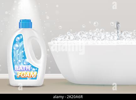 Bath foam bottle packaging vector realistic mockup Stock Vector