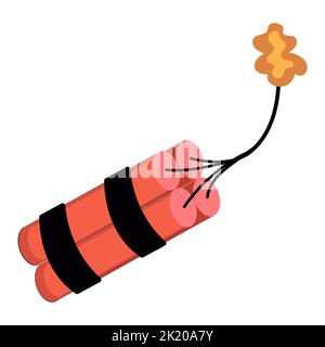 Cartoon dynamite and tnt explosives with timer and fuse. Fire bomb and dangerous weapon to destroy. Game icon for destruction and dangerous burning ob Stock Vector