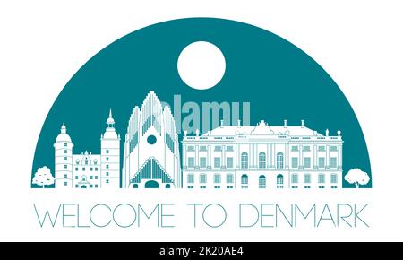 Denmark famous landmark with color design,vector illustration Stock Vector
