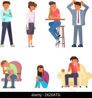 Depressed people icon set vector flat style design Stock Vector