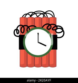 Cartoon dynamite and tnt explosives with timer and fuse. Fire bomb and dangerous weapon to destroy. Game icon for destruction and dangerous burning ob Stock Vector