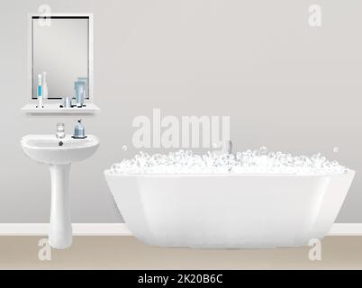 Bathroom interior realistic vector illustration Stock Vector