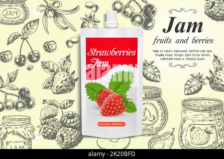 Strawberry jam ads vector design template Stock Vector