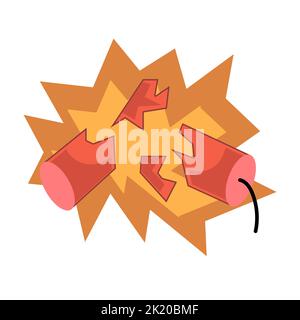 Cartoon dynamite and tnt explosives with timer and fuse. Fire bomb and dangerous weapon to destroy. Game icon for destruction and dangerous burning ob Stock Vector