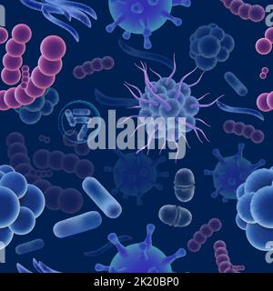 Vector seamless pattern with viruses and microbes Stock Vector