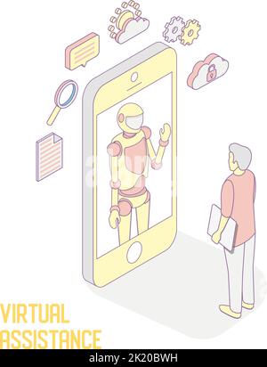 Virtual assistance vector isometric illustration Stock Vector