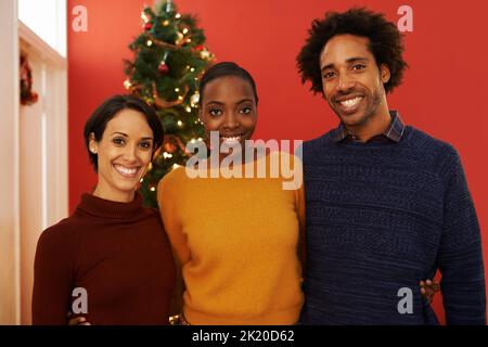 Having a festive time together. Portrait of a group of young people celebrating Christmas together. Stock Photo
