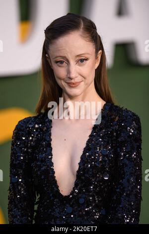 London, UK. 21 September 2022. Andrea Riseborough attending the European premiere of Amsterdam at the Odeon Luxe Leicester Square Cinema, London Picture date: Wednesday September 21, 2022. Photo credit should read: Matt Crossick/Empics/Alamy Live News Stock Photo