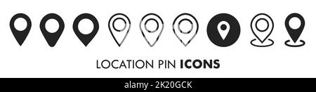 Location Pin Flat Silhouette Icon Set Navigation Pointer Vector Illustration Stock Vector