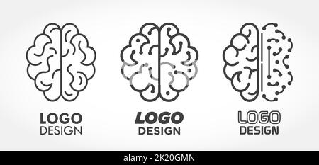 Brain Knowledge Logo Design Set Intelligence Mind Creative Idea Brand Template Stock Vector