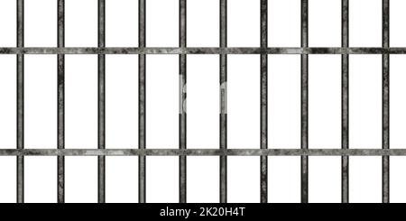 Seamless rusted metal prison bars texture isolated on white background. Tileable detailed grungy steel cage or iron jail cell enclosure fence or gate Stock Photo