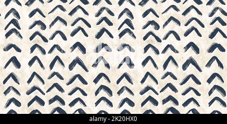 Seamless Hand Painted Playful loose Brush Stroke grunge Arrows pattern in navy blue and cream beige. Baby boy motif or nautical style. High resolution Stock Photo