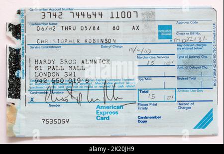 Vintage American Express Card Receipt Hotel Payment Stock Photo - Alamy