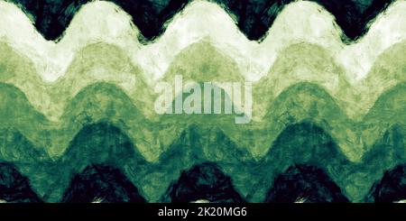 Seamless painted wavy scallop lines textile texture background. Tileable artistic vintage green acrylic paint hand drawn ocean waves surface pattern. Stock Photo