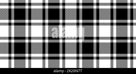 Seamless simple plaid gingham checker pattern. Tileable black and white tartan textile background. Trendy picnic or lumberjack menswear motif, ideal f Stock Photo