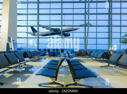 Airplane flight from the airport.  view from the window Stock Photo