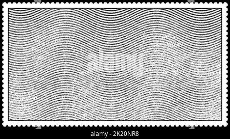 Vintage blank postage stamp grunge background texture template. Black and white engraved halftone pattern with perforated stamp border frame. Retro an Stock Photo