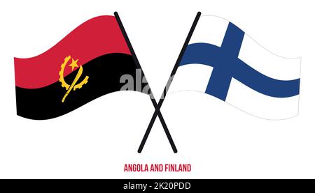 Angola and Finland Flags Crossed And Waving Flat Style. Official Proportion. Correct Colors. Stock Vector