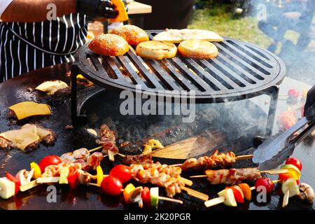 vegetable kebab in the open air at the food fest. delicious vegetables Stock Photo