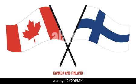 Canada and Finland Flags Crossed And Waving Flat Style. Official Proportion. Correct Colors. Stock Vector