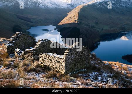 A ruined building on the Corpse Road above Haweswater, in the English Lake District, Cumbria. Stock Photo