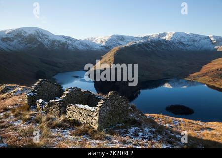 A ruined building on the Corpse Road above Haweswater, in the English Lake District in Cumbria. Stock Photo