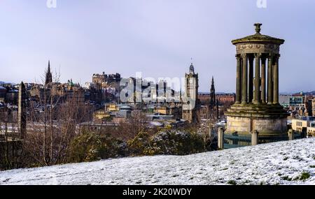 winter view of the city volcano from the Carlton Hill in Edinburgh Stock Photo