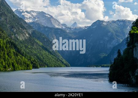 beautiful view from Malerwinkel over lake Koenigssee, Berchtesgaden national park Stock Photo
