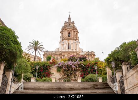 The baroque San Giorgio cathedral in Modica, in southeastern Sicily; it is the main church of the city and is included in the Unesco World Heritage Li Stock Photo