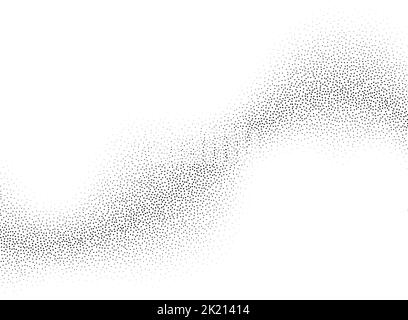Grain wave texture background. Black noise dots wavy shape. Curve noise dotwork pattern. Abstract grunge stipple banner. Dotted stochastic noise Stock Vector