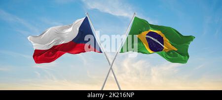 crossed national flags of Brazil and Czech Republic flag waving in the ...
