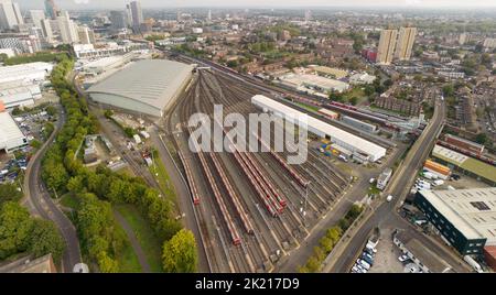 London underground tube line depot Stratford, east London Stock Photo