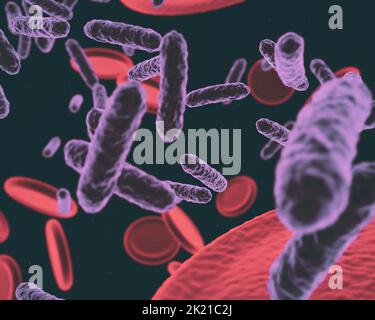 Attack of the viruses. Microscopic view of a virus attacking healthy cells. Stock Photo