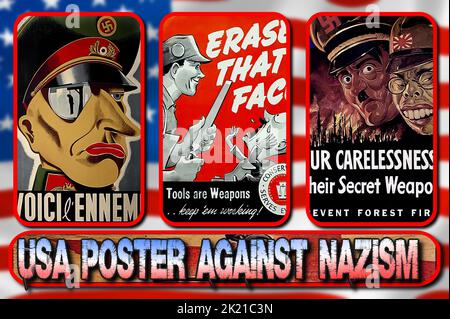 Anti-Nazi posters printed during World War II Stock Photo