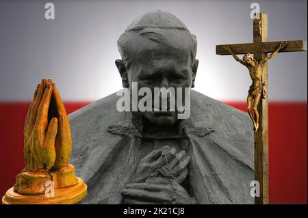 Statue of Pope Pope John Paul II - Symbols of the Catholic Christian religion Stock Photo