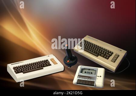 The Commodore Vic 20 and the Commodore 64 two famous computers of the 80s Stock Photo