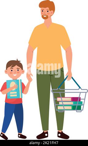 dad and son buying supplies Stock Vector